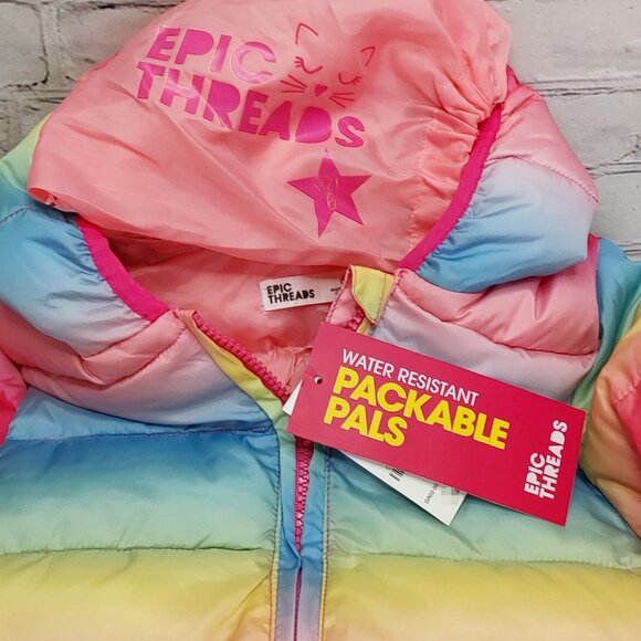 'EPIC THREADS' OMBRE 'PACKABLE PALS' WATER-RESISTANT PUFFER STYLE HOODED COAT - Picture 6 of 15